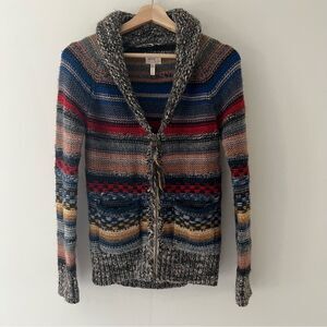 Wilfred Cardigan Wool Alpaca Chunky Knit Zip Front Gray Striped Size Small